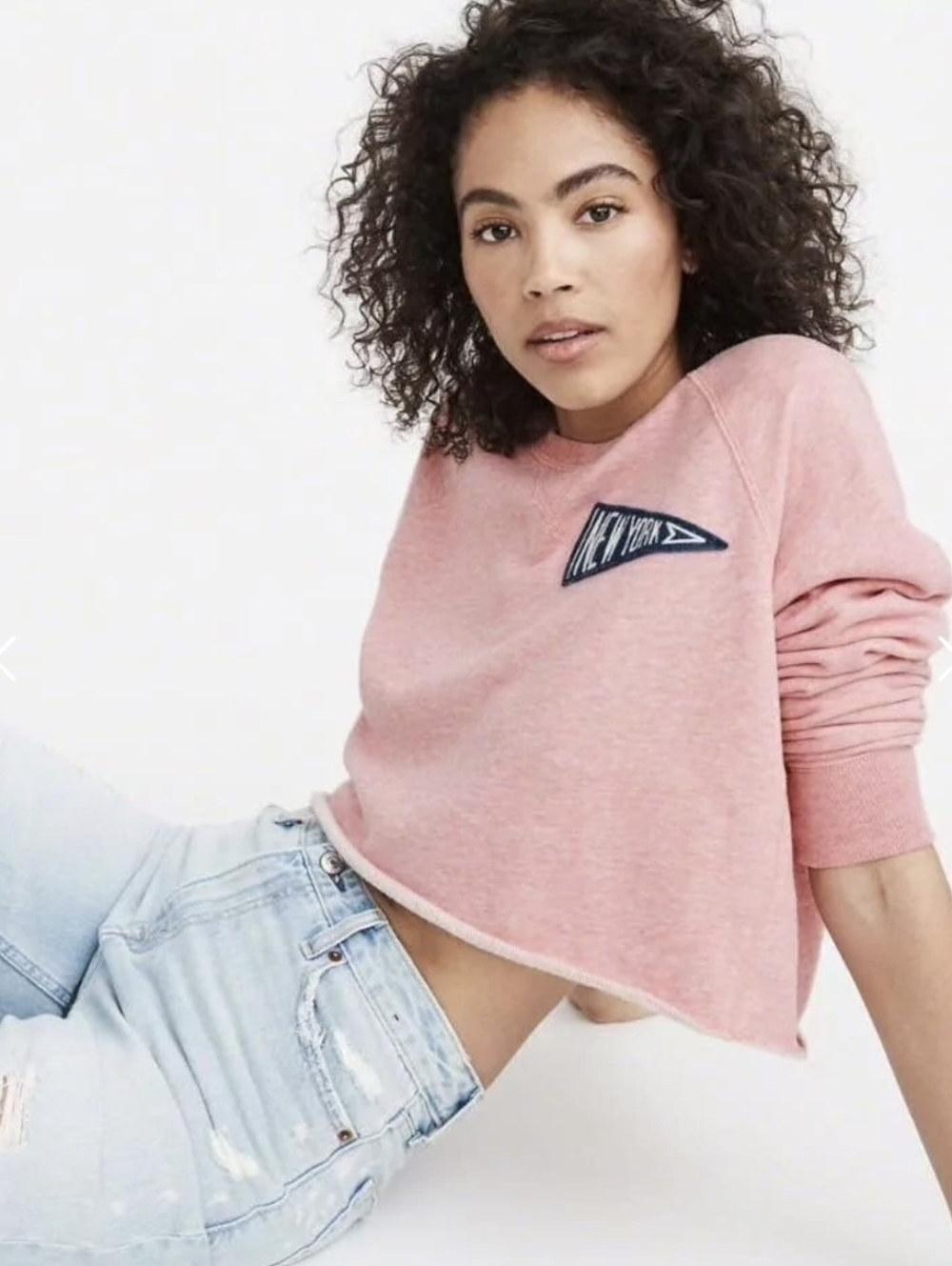 Light Pink Cropped Abercrombie & Fitch New York Emblem Sweatshirt